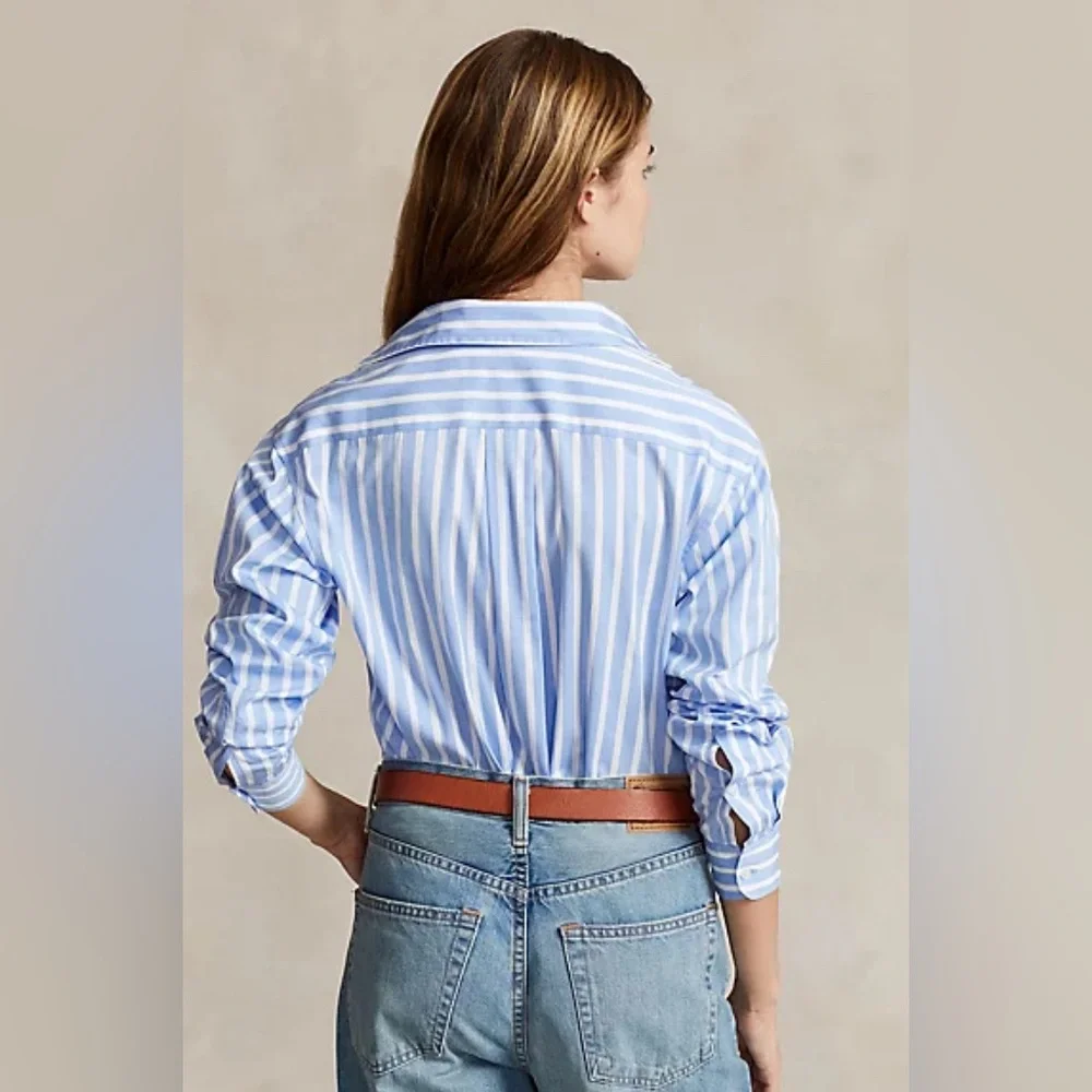 Polo Ralph Laurent Relaxed Fit Striped Cotton Shirt | Blue/White Stripe | size 8 - Picture 3 of 11